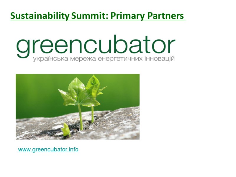Sustainability Summit: Primary Partners   www.greencubator.info